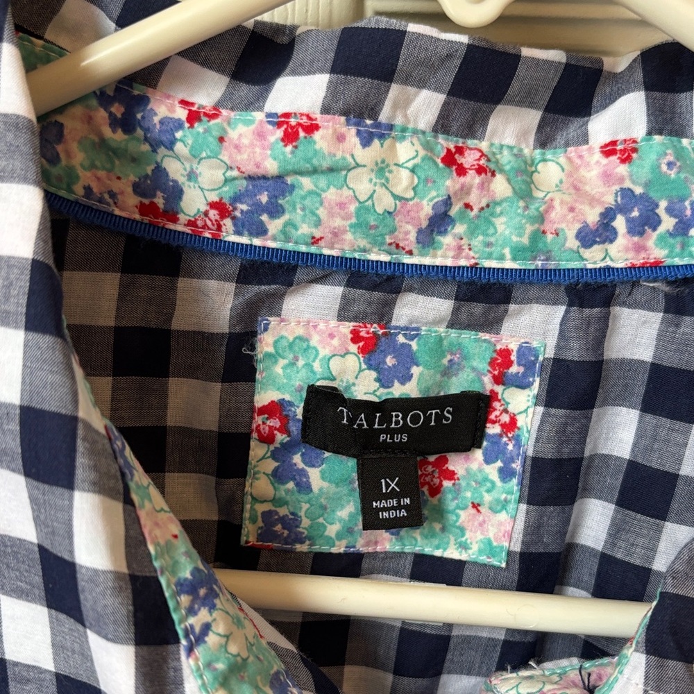 Talbots Navy White Gingham Checkered Button-Up Co… - image 4